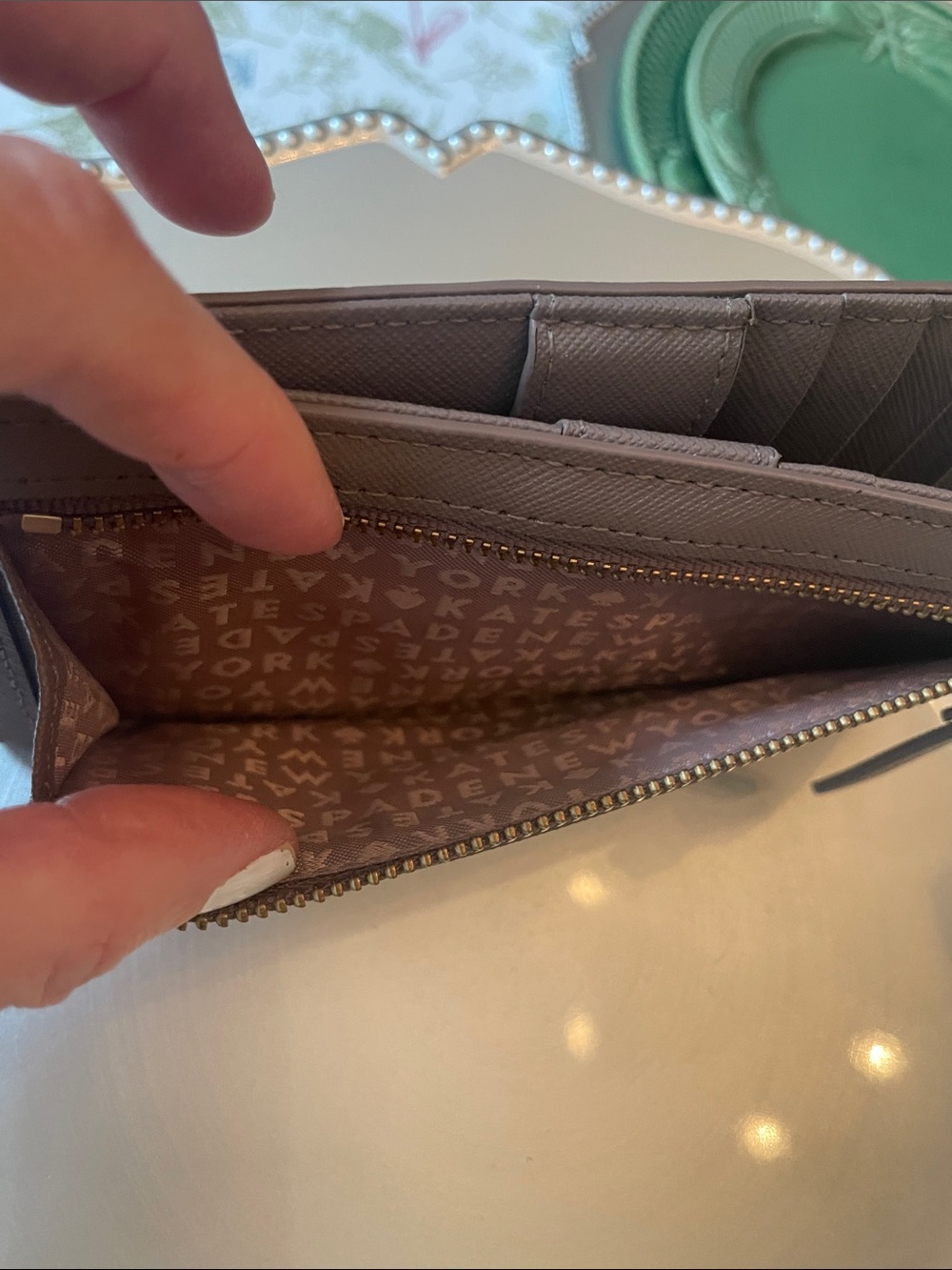 Kate Spade ♠️ Saffiano Taupe Crossgrain Leather Snap Wallet - Picture 5 of 5